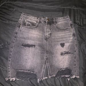 Black Denim Distressed Mini Skirt